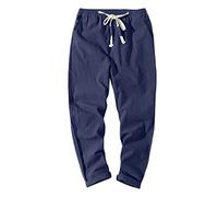 Mens Solid Cotton Casual Pants - Slim Fit Japanese Style Sports Trousers with Drawstring Pockets Comfortable Pants for Spring Autumn Summer Travel Gym Outdoor Walking Daily Wear