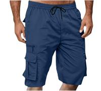Mens Solid Elasticated Drawstring Waist Cargo Pants Casual Knee Length Pants Summer Loose Half Trousers Combat Shorts for Running Office Workout