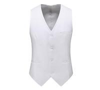 Men's Solid Formal Waistcoat Formal/Leisure Satin Suit Vest Dress Vest for Suit or Tuxedo (L,White)