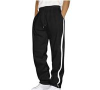 Mens Solid Joggers Sweatpants Stripe Loose Fit Lightweight Elastic Waist Tracksuit Bottoms Drawstring Casual Fashion Sports Running Trousers Black L