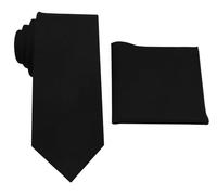 Mens Solid Linen Tie and Pocket Square Set - Slim - Regular - Extra Long Necktie, Black, Regular Tie