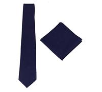 Mens Solid Linen Tie Set : Slim Necktie with Matching Pocket Square, Navy Blue, One size