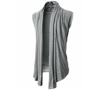 Men's Solid Long Cardigan Sleeveless Ruffle Shawl Collar Lightweight Open Front Drape Gilet Casual Trendy Cardigans/UK Size/Shipping 7 Days Gray