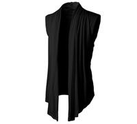 Men's Solid Long Cardigan Sleeveless Ruffle Shawl Collar Lightweight Open Front Drape Gilet Casual Trendy Cardigans/UK Size/Shipping 7 Days Black