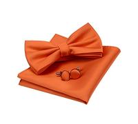 Mens Solid Orange Bow Tie Pre-tied Bowtie and Pocket Square Cufflink Set for Wedding (UK0570-18)