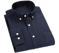 Men's Solid Oxford Long Sleeve Cotton Shirts Casual Front Pocket Button Down Collar Work Shirt Navy Blue XXL