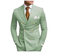 Mens Solid Slim Fit 2 Piece Blazer Pants Sets Double Breasted Peaked Lapel Suit for Party Banquet Sage Green-Gold Size XL