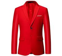 Men's Solid Suit Slim Fit Stylish Blazer for Wedding, Prom, Banquet (Red,2XL)