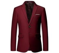 Men's Solid Suit Slim Fit Stylish Blazer for Wedding, Prom, Banquet (Wine Red,XL)