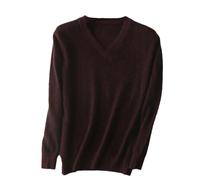 Men's Solid V-Neck Cashmere Knitted Sweaters Winter Casual Long Sleeve Warm Jumper Pullovers sha Hong se XXL