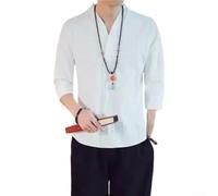 Men's Solid V-Neck Tee 3/4 Sleeve Stretch Fabric Base Layer | V-neck design, three-quarter sleeves, Chinese style, solid color, casual daily wear