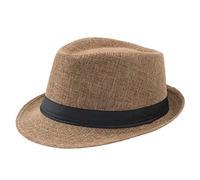 Mens Solid Vintage Panama Hat Bowler Hat Sun Hat with Black Band Classic Low Profile Short Brim Fedora Gentleman Bridegroom Wedding Hat Suit Essential Brown One Size