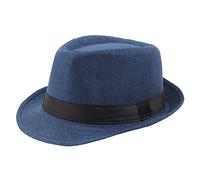 Mens Solid Vintage Panama Hat Bowler Hat Sun Hat with Black Band Classic Low Profile Short Brim Fedora Gentleman Bridegroom Wedding Hat Suit Essential Blue One Size