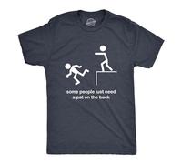 Mens Some People Need A Pat On The Back Tshirt Funny Stick Figure Tee for Guys (Heather Navy) - M