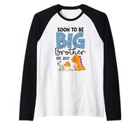 Mens Soon to Be Big Brother 2027 First Time Big Brother Dinosaur Raglan Baseball Tee