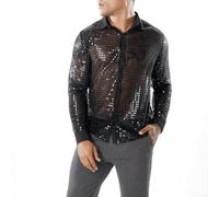 Mens Sparkling Sequin Dance Top, Perfect Attire for Retro Disco Nights (M Black)