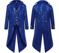 Mens Sparkly Sequin Tailcoat Medieval Glitter Victorian Tuxedo Jacket Vintage Lapel Button Formal Party Frock Coat