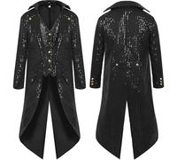 Mens Sparkly Sequin Tailcoat Medieval Glitter Victorian Tuxedo Jacket Vintage Lapel Button Formal Party Frock Coat
