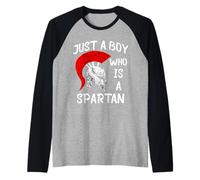 Mens Sparta Soldier Gladiator Just A Boy Who is A Spartan Raglan Baseball Tee