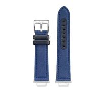 Men's Sport Modified Nylon Canvas Bottom cowhide Watch Strap Fit for Casio GM-2100/GA-2100(Blue-silver)