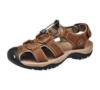 Men's Sport Sandals Closed Toe Leather Athletic Lightweight Slip-On Walking Casual Sandals Outdoor Hiking (Brown, 12)