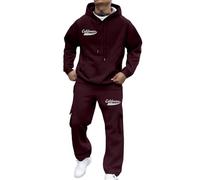 Mens Sport Set 2 Pieces Athletic Full-Zip Multi-Print Tracksuits Sports Casual Sweat Suit Slim Fit Warm Up Two-Piece Set Sweat Outfits Winter Tracksuit for Men Holiday Clothes (XL) Wine