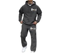 Mens Sport Set 2 Pieces Athletic Full-Zip Multi-Print Tracksuits Sports Casual Sweat Suit Slim Fit Warm Up Two-Piece Set Loungewear for Travel Sports Casual Sweat Suit Christmas (Dark Gray, XL)