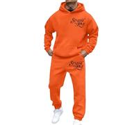 Mens Sport Set 2 Pieces Sweatsuits for Men Sweat Track Suits 2 Piece Lightweight Casual Athletic Sports Jogging Sets Muscle Suits Comfortable Sports Track Suit Holiday Clothes (Orange, L)