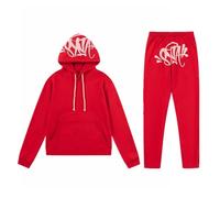 Mens Sport Set Summer Outfit 2 Pieces Contrast String Fleece Tracksuit Hoodie Top Bottoms Joggers Gym Set Two Piece Sweatsuit Long Sleeve Crew Neck Sweat with Jogger Bottoms A-red