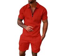 Mens Sport Set Summer Outfit 2 Pieces Outfits 2 Piece Summer Tracksuit Short Sleeve Polo Shirt and Shorts Set Casual Sport Suit Tropical Outfits Sweatsuits Sets