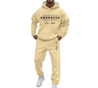 Mens Sport Suit Sets Full Zip Hooded Top Joggers Trousers Casual Fleece Gym Suit Jacket with Pockets Big and Tall Sweatsuits for Men Sweatpants and Sweatshirt Holiday Clothing (Beige, L)