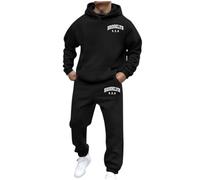 Mens Sport Suits 2 Piece Set Contrast String Fleece Tracksuit Hoodie Top Bottoms Joggers Gym Set Draw Code Tracksuit Sport Suit Matching Sherpa Hoodie and Sweatpants Christmas (Black, L)