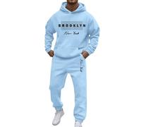 Mens Sport Suits 2 Piece Set Luxury 2 Piece Coral Fleece Hoodie and Jogger Loungewear Set Warm Soft Cosy Loungewear Jogging Suit Sweatsuit for Men UK Holiday Clothes (Light Blue, XXL)