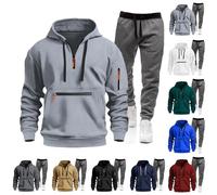 Mens Sport Track Suit Mens 2 Piece Tracksuit Long Sleeve Hooded Sweatshirt And Sweatpants Jogging Athletic Suit Sets Zip Jacket & Running Joggers With Drawstring Lightweight Stretch Sweatsuits