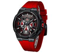 Mens Sport Watches Military Waterproof Multifunction Chronograph Watch Luminous Silicon Strap Casual Watches for Men Fashion Business Wrist Watch Clock, red black 1