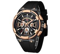 Mens Sport Watches Military Waterproof Multifunction Chronograph Watch Luminous Silicon Strap Casual Watches for Men Fashion Business Wrist Watch Clock, black rose
