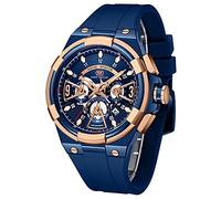 Mens Sport Watches Military Waterproof Multifunction Chronograph Watch Luminous Silicon Strap Casual Watches for Men Fashion Business Wrist Watch Clock, blue rose