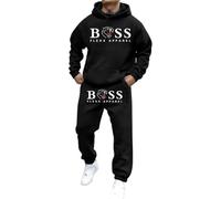 Mens Sport Wear Set Cotton Tracksuit Set with Hooded Jacket Jogging Tops Bottoms Tracksuit Set with Pockets Jogger Sets Solid Patchwork Warm Sports Suit Xmas(Black,M)
