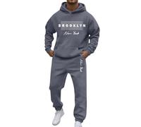Mens Sport Wear Set Long Sleeved Pullover Sweatshirt Tracksuit & Joggers Sweatpants Casual Sweatsuit Sets with Pockets Gym Set Basic Hoodie & Jogger Set Holiday Clothing (Grey, M)