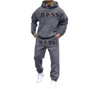 Mens Sport Wear Set Tracksuits Leisure Jogging Set Letter Printed 2 Piece Hoodie with Hood and Pockets Sports Pants Tracksuits Sweat Outfit Sets Gym Track Suit Christmas(Grey,3XL)