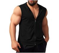 Mens Sports Hooded Vests, Zip Up Summer Casual Sleeveless Hoody Sweatshirt with Pockets Men's Workout Muscle Sleeveless Hoodie Full Zip Unisex Hooded Outdoor Jogging Hoodies Black