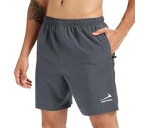 Men's Sports Shorts with Zipper Pockets - Lightweight, Breathable, Ideal for Running, Gym, Outdoor Activities Grey 2XL
