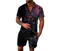 Men's Sports Suit Set, Shorts and T-Shirt Set, Men's 3D Colour Gradient T-Shirt Set, V Neck Men's Suit, Comfortable Jogging Suit, Leisure Suit for Sequins, Party, Night, Club, blue, L
