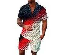 Men's Sports Suit Set, Shorts and T-Shirt Set, Men's 3D Colour Gradient T-Shirt Set, V Neck Men's Suit, Comfortable Jogging Suit, Leisure Suit for Sequins, Party, Night, Club, pink, L