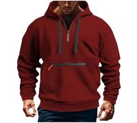 Mens Sports Sweatshirts Mens Half Zip Fleece With Pockets Long Sleeve Hoodies Oversized Hooded Sweatshirt Cuff Drawstring Hoodies Thickened Warm Pullover Outdoor Sweater Loose Fit Pullovers