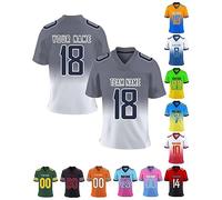 Mens Sports T-Shirt Custom American Football Jersey Personalised or Blank Quick Drying Breathable Short Sleeve for Women Kids, Grey, S~7XL