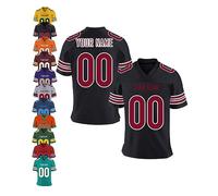Mens Sports T-Shirt Custom American Football Jersey Personalised or Blank Quick Drying Breathable Short Sleeve for Women Kids, Black, S~7XL