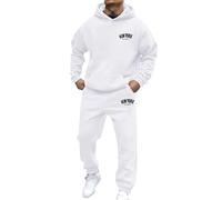 Mens Sportswear Tracksuit Full Zip Hoodie Top Bottoms Drawstring Joggers 2 Piece Sets Long Sleeve Hooded Gym Sweatsuits Muscle Suits Activewear Sets Holiday Clothes (White, L)