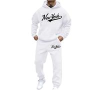 Mens Sportswear Tracksuit Long Sleeve Crew Neck Hoodie with Jogger Bottoms Outdoor Sportswear Breathable Sweatshirt & Jogging Set Sport Set Winter Warm Track Suits Holiday Clothes (White-g, S)