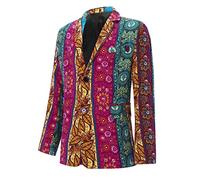 Men's Sporty Blazer Men's Colourful Men's Fashion Coat Casual Buckle Retro Print Jacket Single Breasted Suit Jackets Business Jacket Men's Jacket Men's Slim for Wedding Party, Green, XXXL